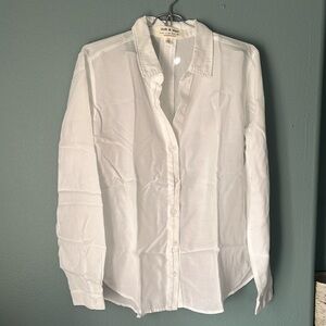Cloth & Stone Womens Shirt m High Low Hem White Tencel Top Button Long Sleeve
